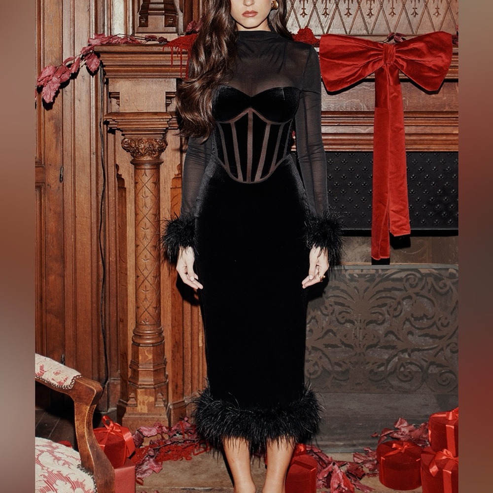 House of CB Lianna Black Long Sleeve Dress